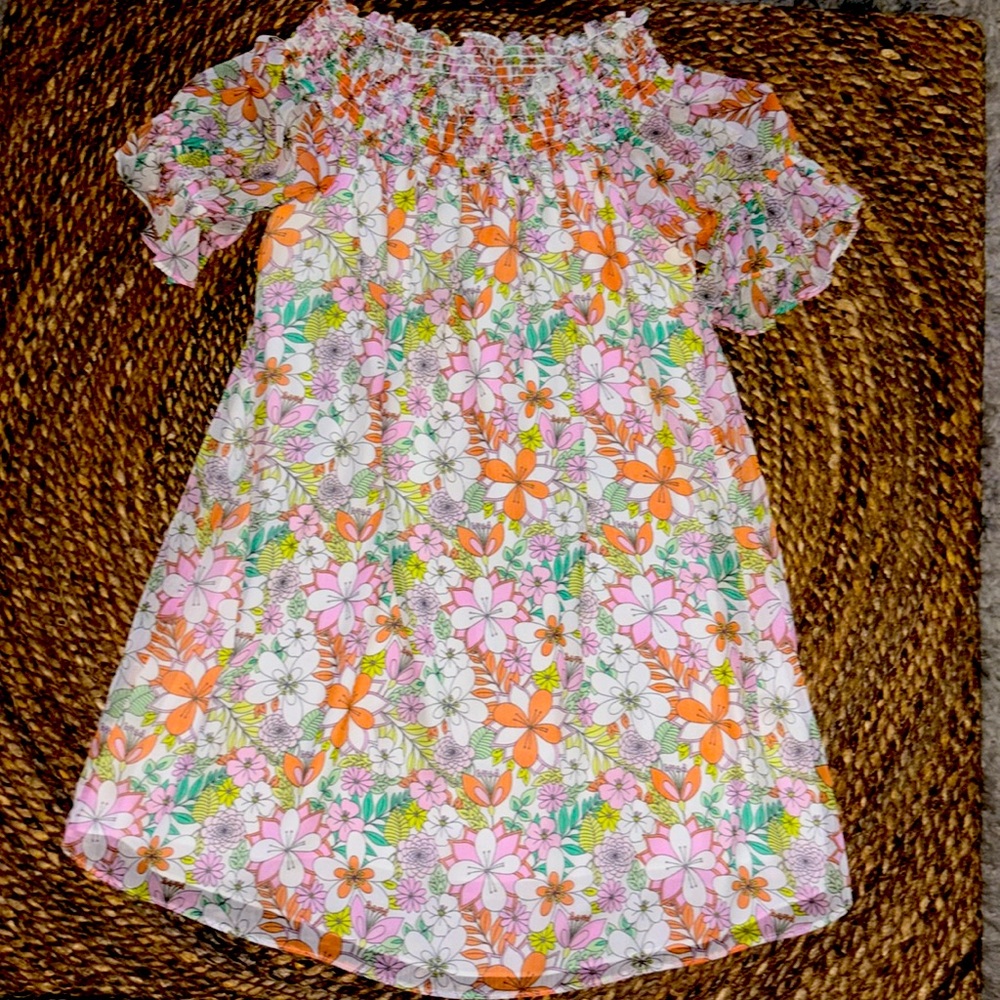 CeCe Floral Smocked Off-Shoulder Dress